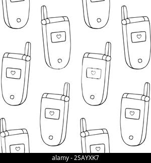 Vector seamless pattern of hand drawn doodle sketch retro mobile phone isolated on white background Stock Vector