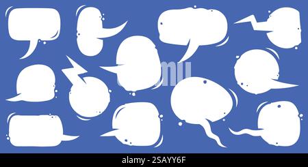 Speak bubble set, hand drawn speech bubble, talk balloon shapes in cartoon style with grunge effect. Blank vector white speech bubbles. Chatting box, Stock Vector