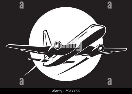 Airplane passes in front of the sun – vector illustration Stock Vector