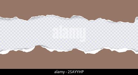 Mocha Mousse color of the year 2025. Seamless pattern of horizontal torn stripes paper with torn adges and soft shadow. Design template for text or me Stock Vector