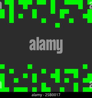 Pixel Art Tetris shapes Top and bottom Frame border Bright green on Dark Background Copy space idea. Vector illustration Thematic or motivation cards, leaflets, labels, price tags or web promo banners Stock Vector