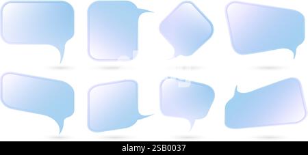 Set of pink blue pastel speech bubbles chat apps iridescent colors isolated on white backgrounds for user interface web design, banner poster element Stock Vector