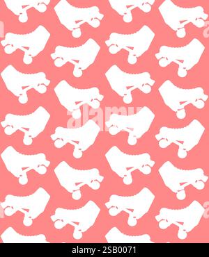 Vector seamless pattern of white quad roller skates silhouette isolated on pink background Stock Vector