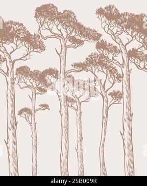Mural with monocrome pines. Vector. Stock Vector