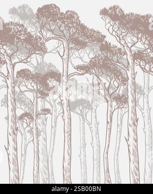 Mural with monocrome pines. Vector. Stock Vector