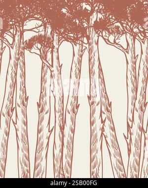 Mural with monocrome pines. Vector. Stock Vector