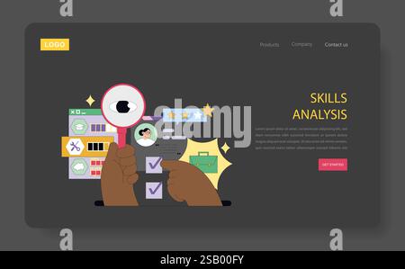 Career Change concept. Professional skill evaluation with magnifying glass highlighting qualifications and strengths. Vector illustration. Stock Vector