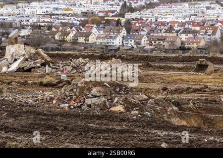 Construction work for a new development area for 460 flats in the new Boeckinger Strasse neighbourhood in the Zuffenhausen-Rot district. Sealing of al Stock Photo