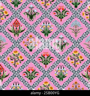 Ditsy seamless pattern with symmetrical flowers. Vector. Stock Vector