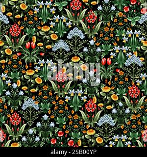 Ditsy seamless pattern with symmetrical flowers. Vector. Stock Vector