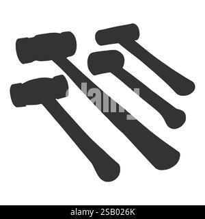 Renovation Tool Hammer Silhouette. Black Hammer Element Work Tools. Hammer Equipment. Stock Vector