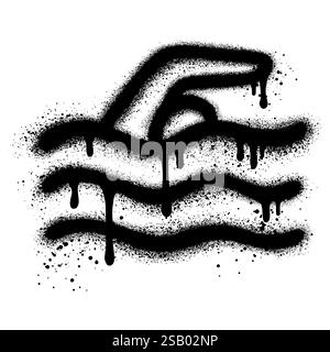 Swimming logo in urban graffiti style with black spray paint. vector illustration. Stock Vector