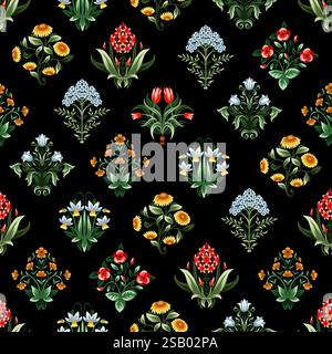 Ditsy seamless pattern with symmetrical flowers. Vector. Stock Vector
