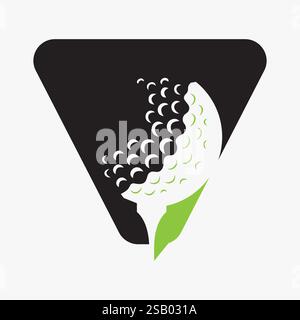 Initial Golf Ball On Letter V Logo Design Vector Template. Golf Logo Sign Stock Vector