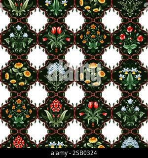 Ditsy seamless pattern with symmetrical flowers. Vector. Stock Vector