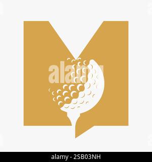 Initial Golf Ball On Letter M Logo Design Vector Template. Golf Logo Sign Stock Vector