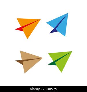 Paper planes icon. Colorful origami aircraft. Four vector shapes. Creative flying concept. Stock Vector