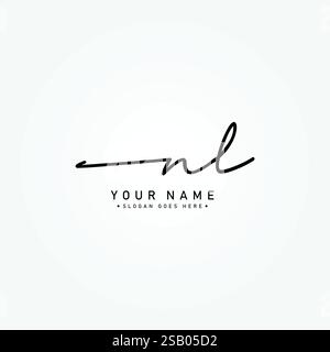 NL Simple Signature Logo - Handwritten Vector Template for N and L Logo Stock Vector