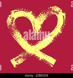 Valentine's Day heart made with a dry, rough-textured brush. Pink, uneven strokes resemble a coarse, bristly brush. Expressive card or banner design. Stock Vector