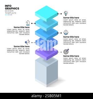 Infographic template with icons and 5 options or steps. Isometric column. Can be used for workflow layout, diagram, banner, webdesign. Vector illustra Stock Vector