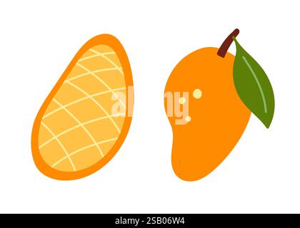 Mango half and whole tropical fruit vector set Stock Vector