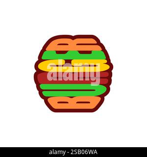 Burger lettering symbol of letters. Hamburger sign. Concept of name for restaurant food Fast food Stock Vector
