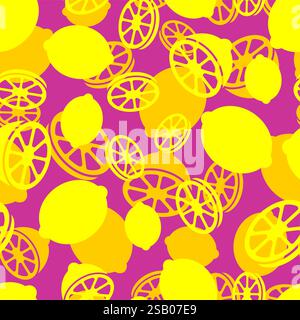 Lemon pattern seamless. whole fruit, slice and lemon wedge background. Ornament of kids fabric Stock Vector