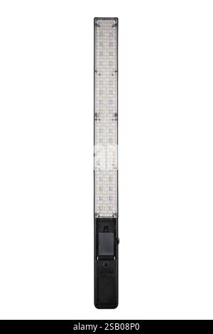 A rectangular LED light panel with a black handle, featuring multiple small LED bulbs covered by a transparent plastic cover, used for photography or Stock Photo