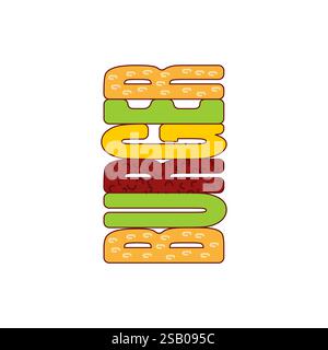 Burger lettering symbol of letters. Hamburger sign. Concept of name for restaurant food Fast food Stock Vector