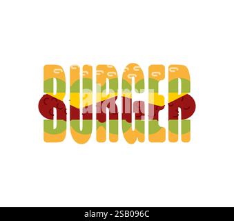Burger lettering symbol of letters. Hamburger sign. Concept of name for restaurant food Fast food Stock Vector