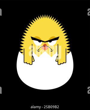 Angry chick in shell. Unhappy little chick. Stock Vector