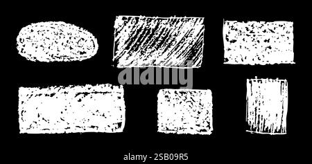 Set of abstract geometric basic shapes drawn with pastel white color or charcoal. Hand drawn paint quote frame collection. Empty monochrome speech Stock Vector