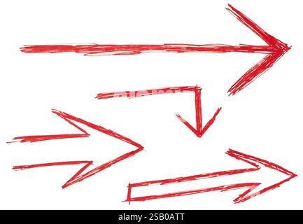 Hand drawn red arrows isolated on white background Stock Photo