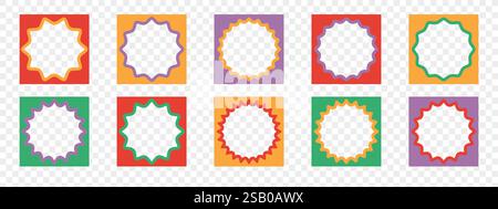 Set of square wavy frames. Trendy borders in retro groovy style. Modern graphic template Stock Vector