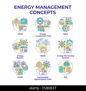 Energy management multi color concept icons Stock Vector
