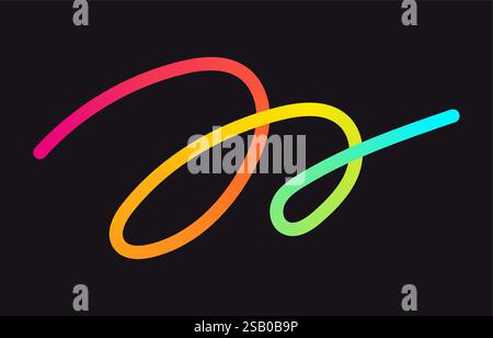 Neon Color Gradient squiggle lines. Scribble stripe with wavy elements. Abstract organic dynamic colorful Shapes on dark background Stock Vector