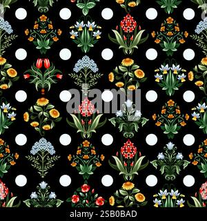 Ditsy seamless pattern with symmetrical flowers. Vector. Stock Vector