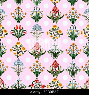 Ditsy seamless pattern with symmetrical flowers. Vector. Stock Vector