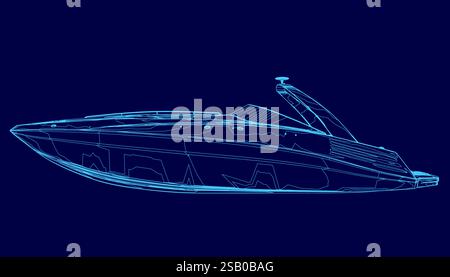 Blue boat outline. The boat is shown in a stylized way, with a blue background outline Stock Vector