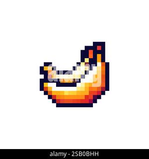 Logo fruit yellow banana. Icon fruit pixel. 8 bit icon two bananas. stylish banana in pixel 16 bit style 80 x . Stock Vector