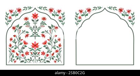 Mughal decorative ornamental floral. Vintage intricate traditional mughal style with flowers and foliage. Stock Vector