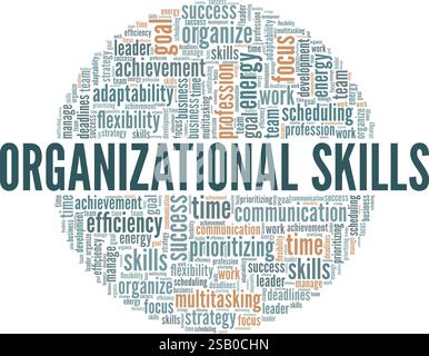 Organizational Skills word cloud conceptual design isolated on white background. Stock Vector
