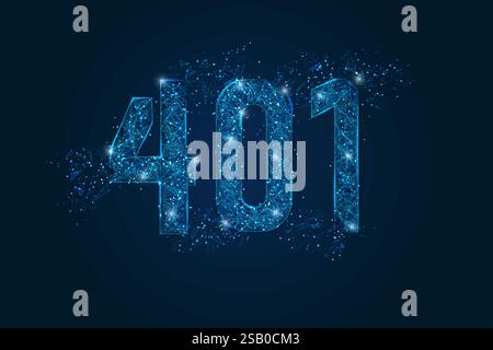 Abstract isolated blue image of 401 error, unauthorized access concept. Polygonal low poly wireframe illustration looks like stars in the black night Stock Vector