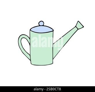 Vector hand drawn doodle sketch colored Watering can pot isolated on white background Stock Vector