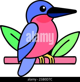Colorful kingfisher perched exotic tropical bird icon Stock Vector