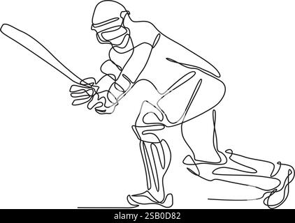 one line art logo of cricket player playing cricket. player silhouette art style concept. vector illustration. Stock Vector