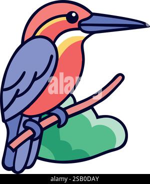 Colorful kingfisher perched on rock tropical bird icon Stock Vector