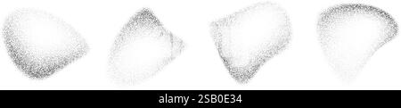 Liquid fading dotted gradient drop shapes. Black stippled object set. Grainy spray spots and stains. Noise splashes and splatters forms. Dissolve sand dust texture. Vector fluid halftone elements Stock Vector