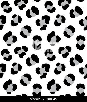 Vector seamless pattern of gray hand drawn leopard dotted fur print isolated on white background Stock Vector