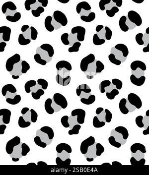 Vector seamless pattern of gray hand drawn leopard dotted fur print isolated on white background Stock Vector